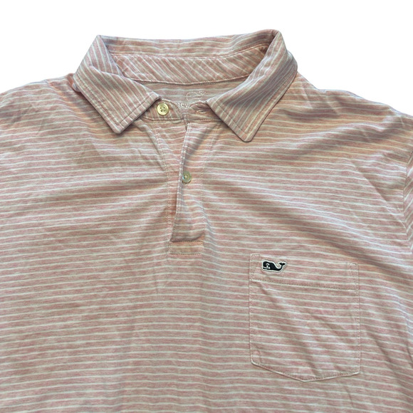 Vineyard Vines Polo Shirt Men's Classic Fit Medium Pink Striped Pima Cotton (15) - Picture 4 of 7